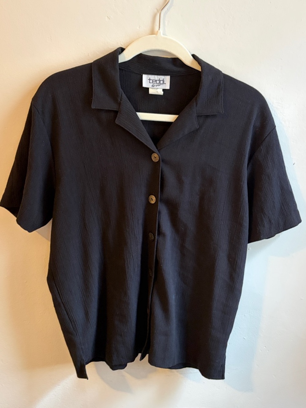 Teddi Black Button Down Shirt with Collar Textured Vintage Size Small